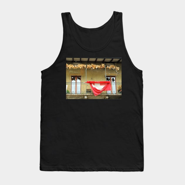 Balcony With Corn Cobs And Swiss Flag Tank Top by AlexaZari